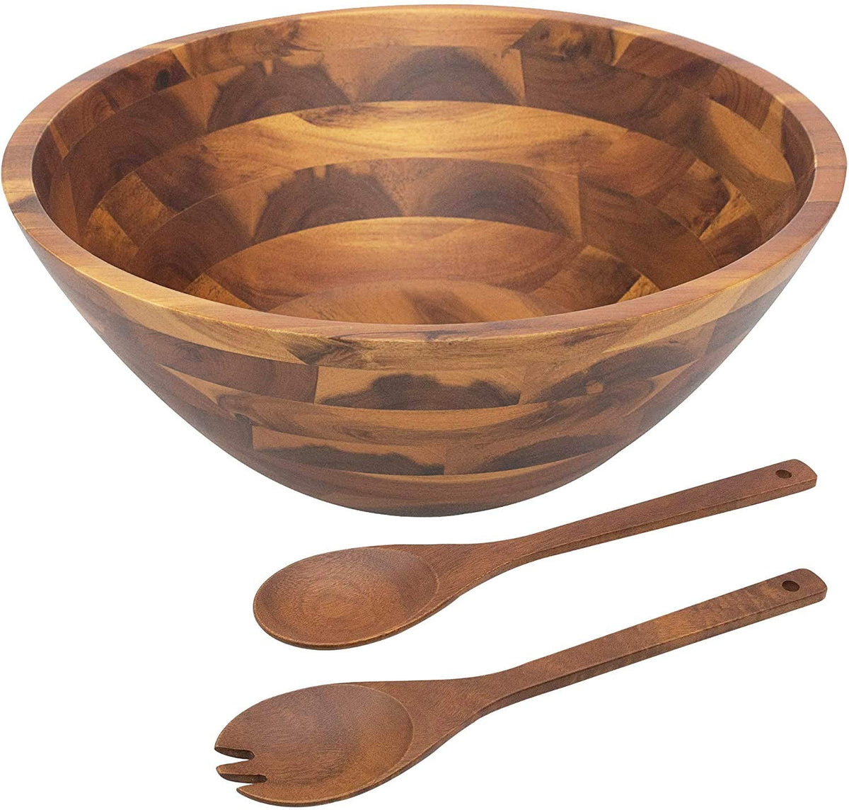 Salad Bowls, Wooden Salad Bowls Set, Large Acacia Wood Serving Bowl for Fruits, Salad, 12.5" Big Salad Bowl