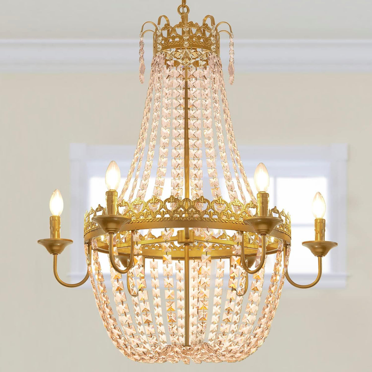 Modern French Empire Crystal Chandelier with Adjustable Chain for Dining Rooms