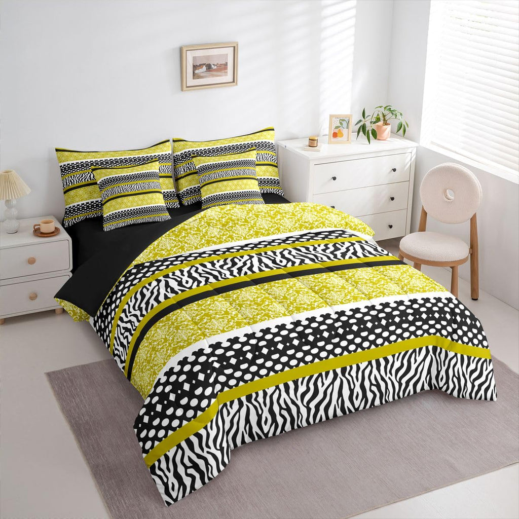 Vintage Damask King Comforter Set with Sheets 7 Piece Yellow Zebra Print Bed in A Bag Modern Polka Dot Bedding Sets