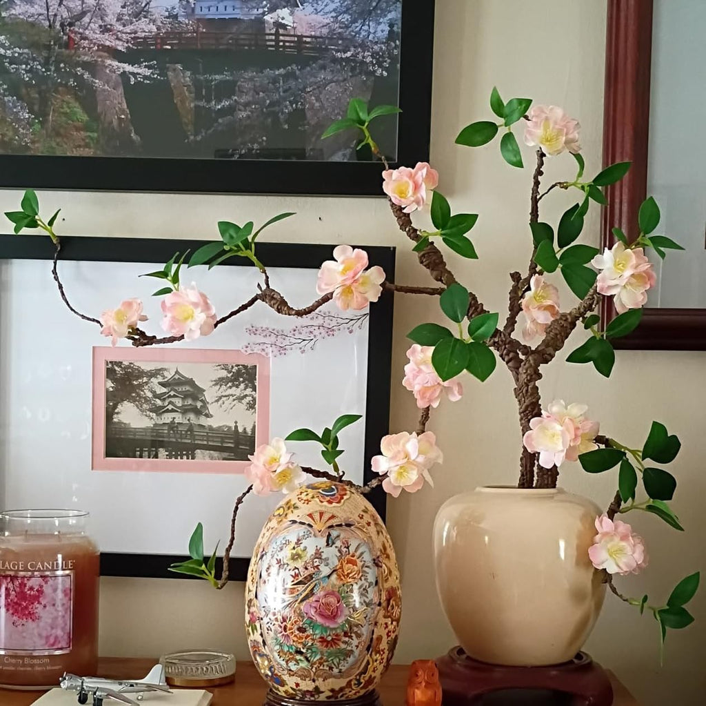 Artificial Flowers, 2pcs Fake Cherry Blossom Branches 31 Inch Long Stem Silk Flowers for DIY Vase Home Hotel Office
