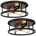 2 Pack Flush Mount Ceiling Light, 13 Inch Industrial Farmhouse Ceiling Light Fixture, 2-Light Matte Black Flush Mount