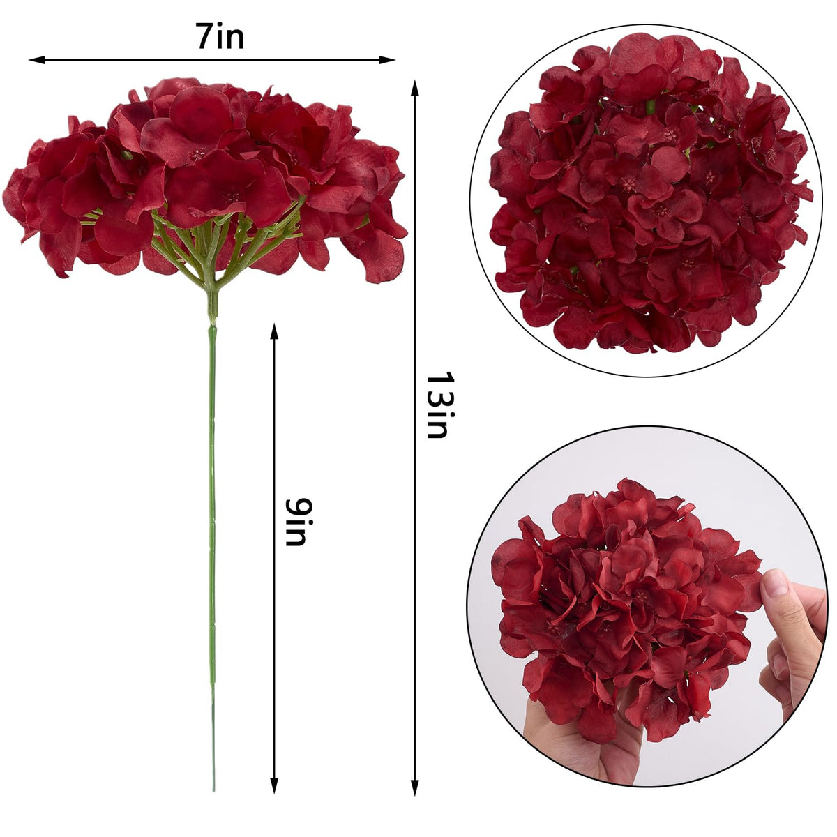 Hydrangea Silk Flowers Heads with 10 Stems Burgundy Artificial Hydrangea Flower Head for Wedding Centerpieces