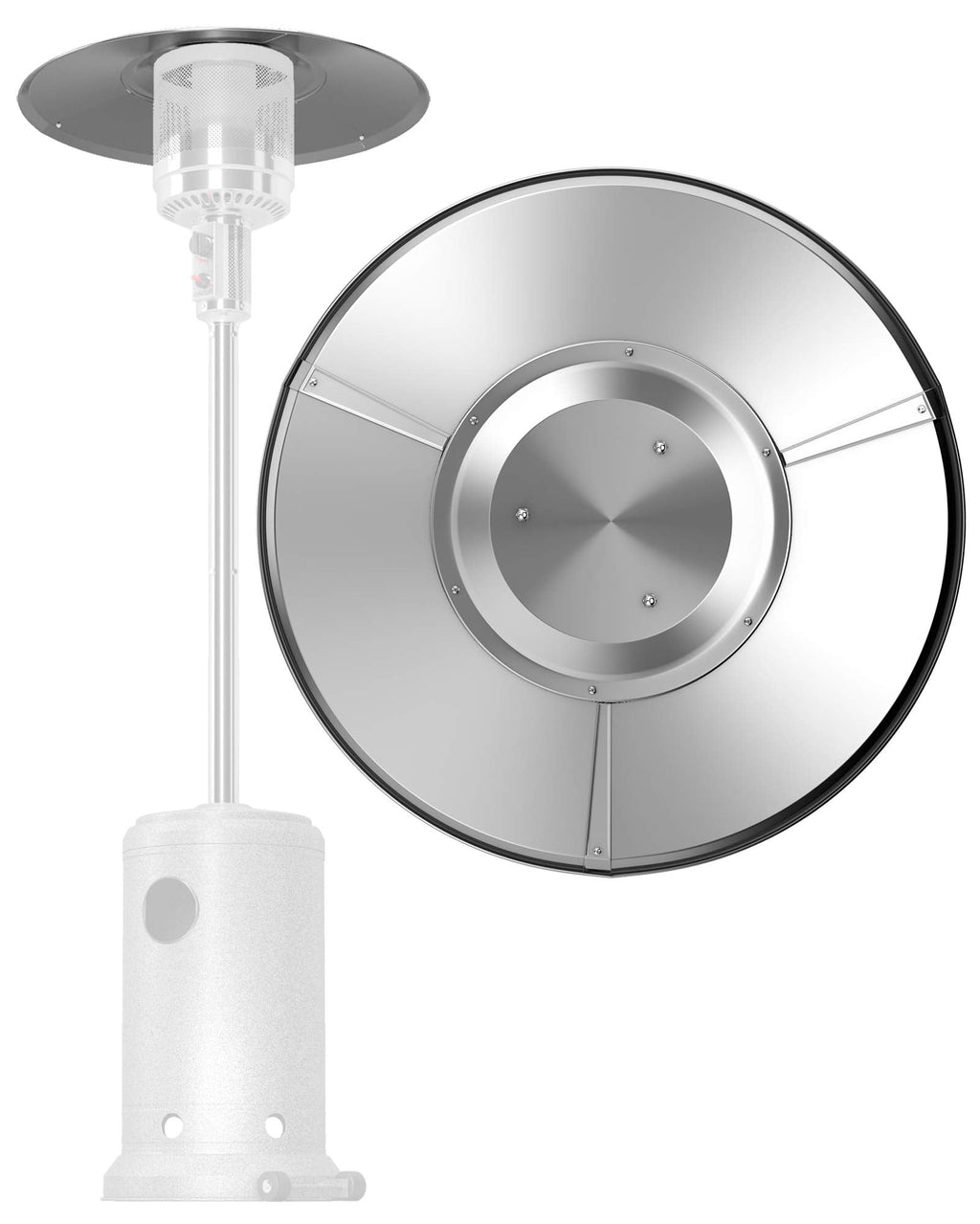Heat Reflector Shield for Outdoor Propane Patio Heaters, Weatherproof Aluminum Top Dome-cap (All hardware included