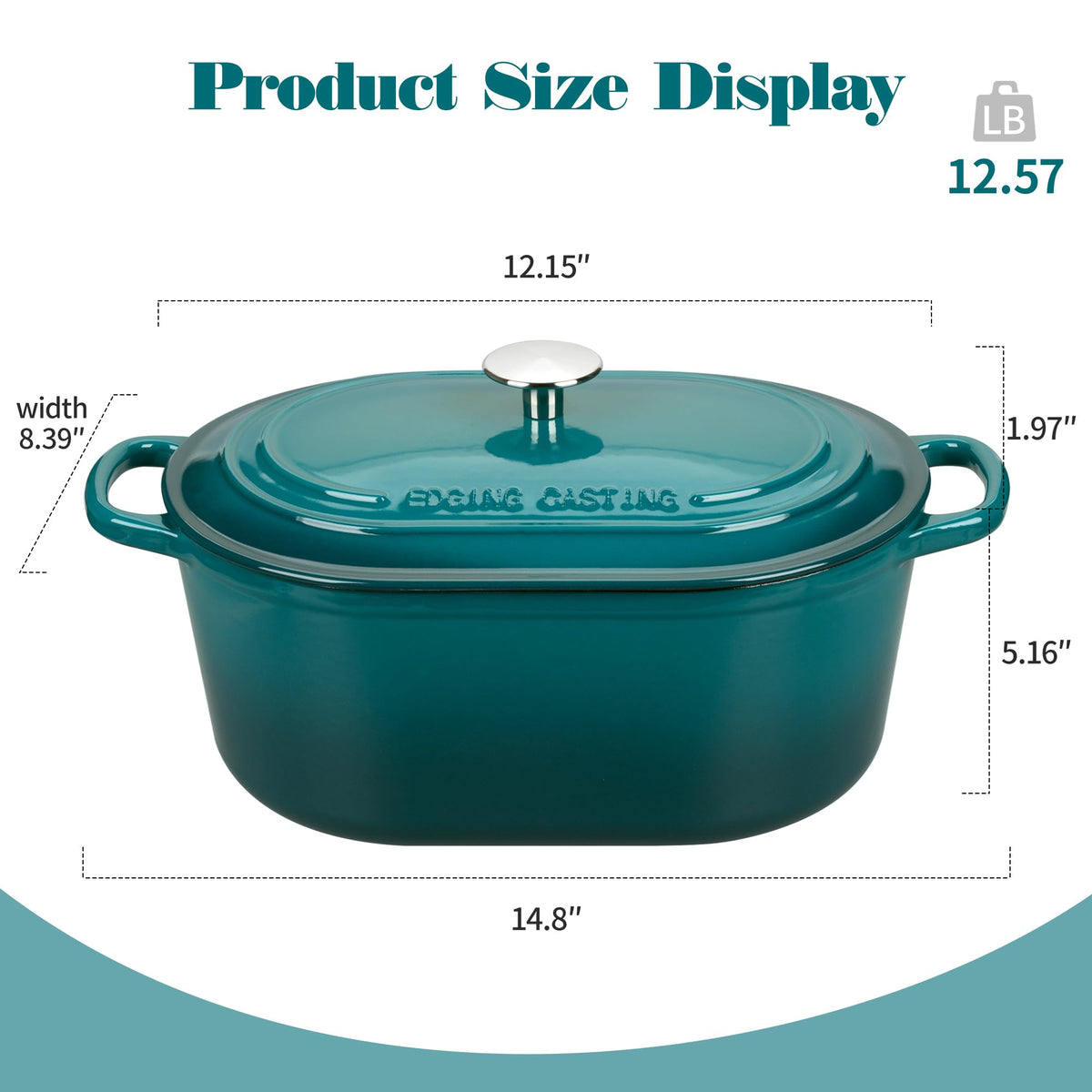 Enameled Cast Iron Oval Dutch Oven, 6QT, Darkcyan