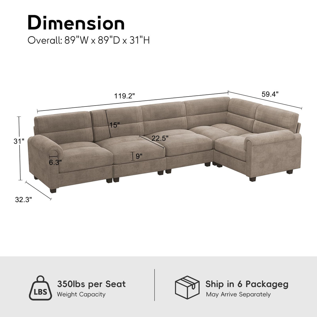 Modular Sectional couches, L Shaped Sofa, Brown
