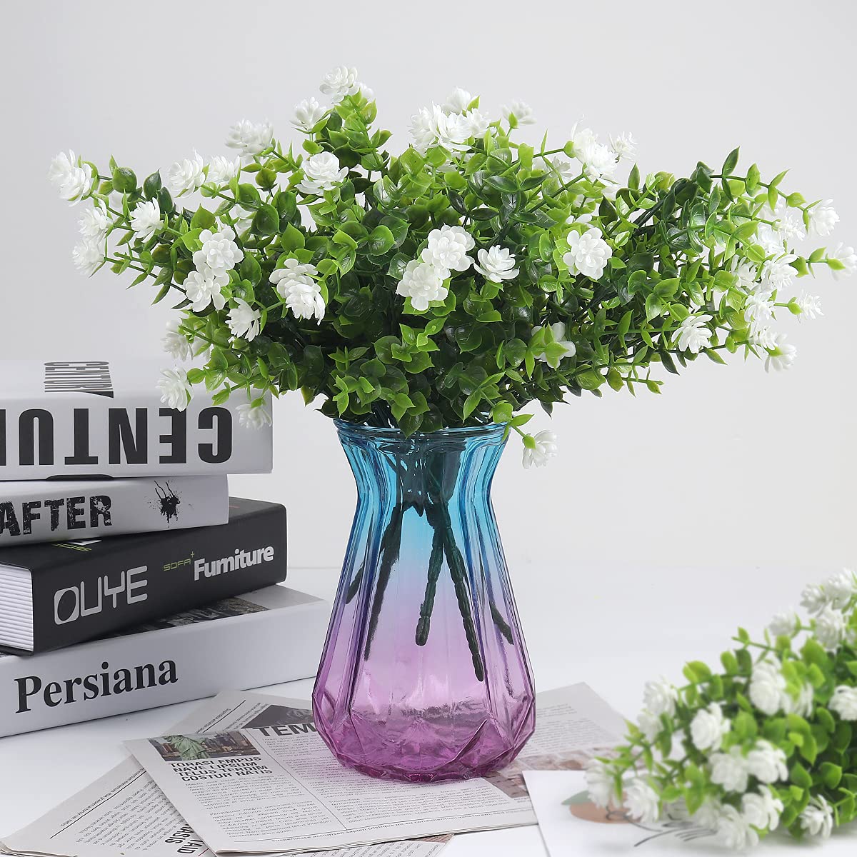 Artificial Flowers, Fake Boxwood Outdoor UV Resistant Plants, 8 Packs