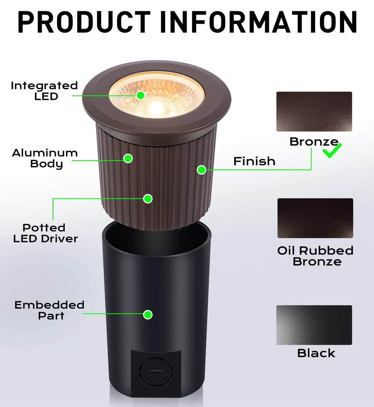 6 Pack] 9W LED Landscape Well Lights,2700K/3000K/3500K/4000K/5000K Selectable,Low Voltage 12V/24V Ground