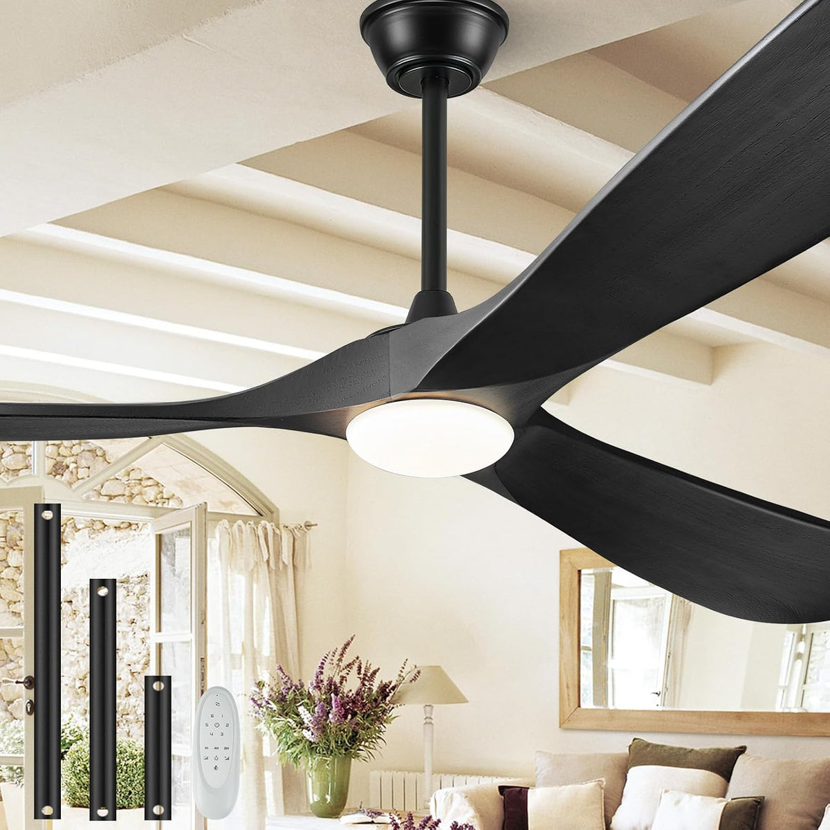 52-Inch Wood Ceiling Fan with Three Matte Blades, Light, and Remote