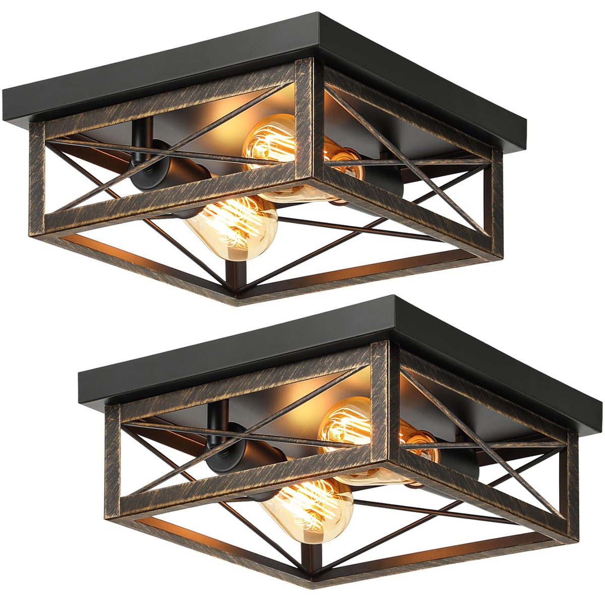 2-Light Farmhouse Industrial Flush Mount Ceiling Lights, Oil Rubbed Bronze