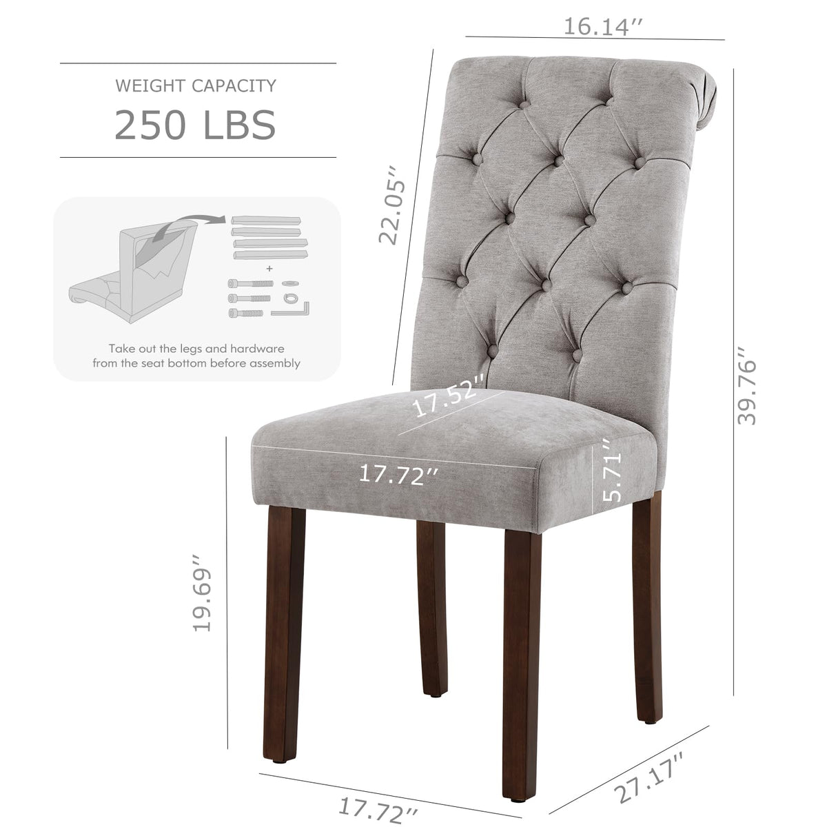 Button Tufted Dining Chairs Set of 6, Parsons Upholstered Fabric Dining Room Chair Kitchen Chairs with Wood Legs and