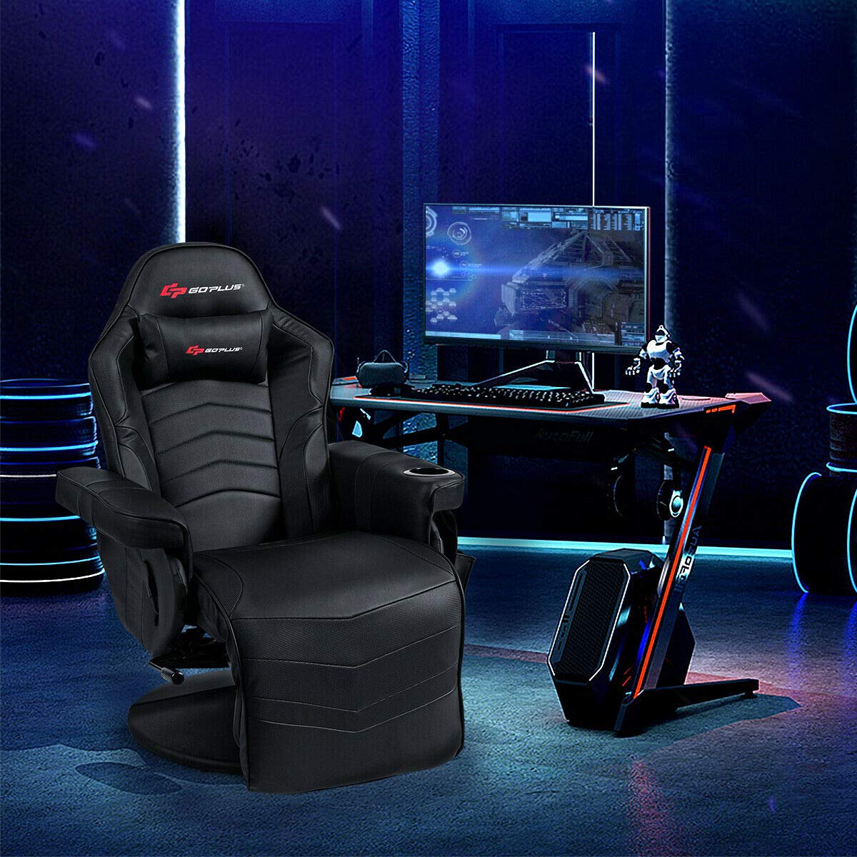 Massage Gaming Chair, Racing Style Gaming Recliner w/Adjustable Backrest and Footrest, Ergonomic High Back PU Leather