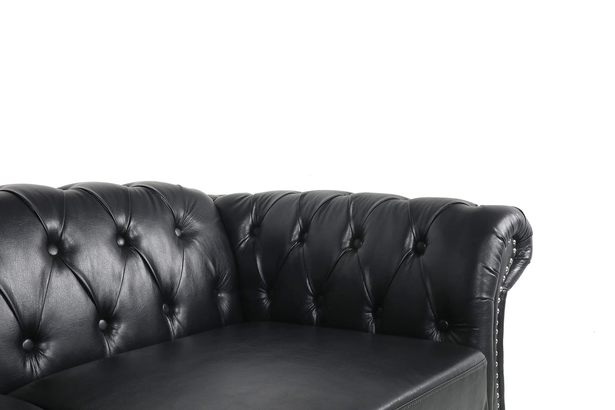 Modern 3 Seater PU Chesterfield Sofa, Upholstered Tufted Button Leather Chesterfield Couch, Classic Faux Leather