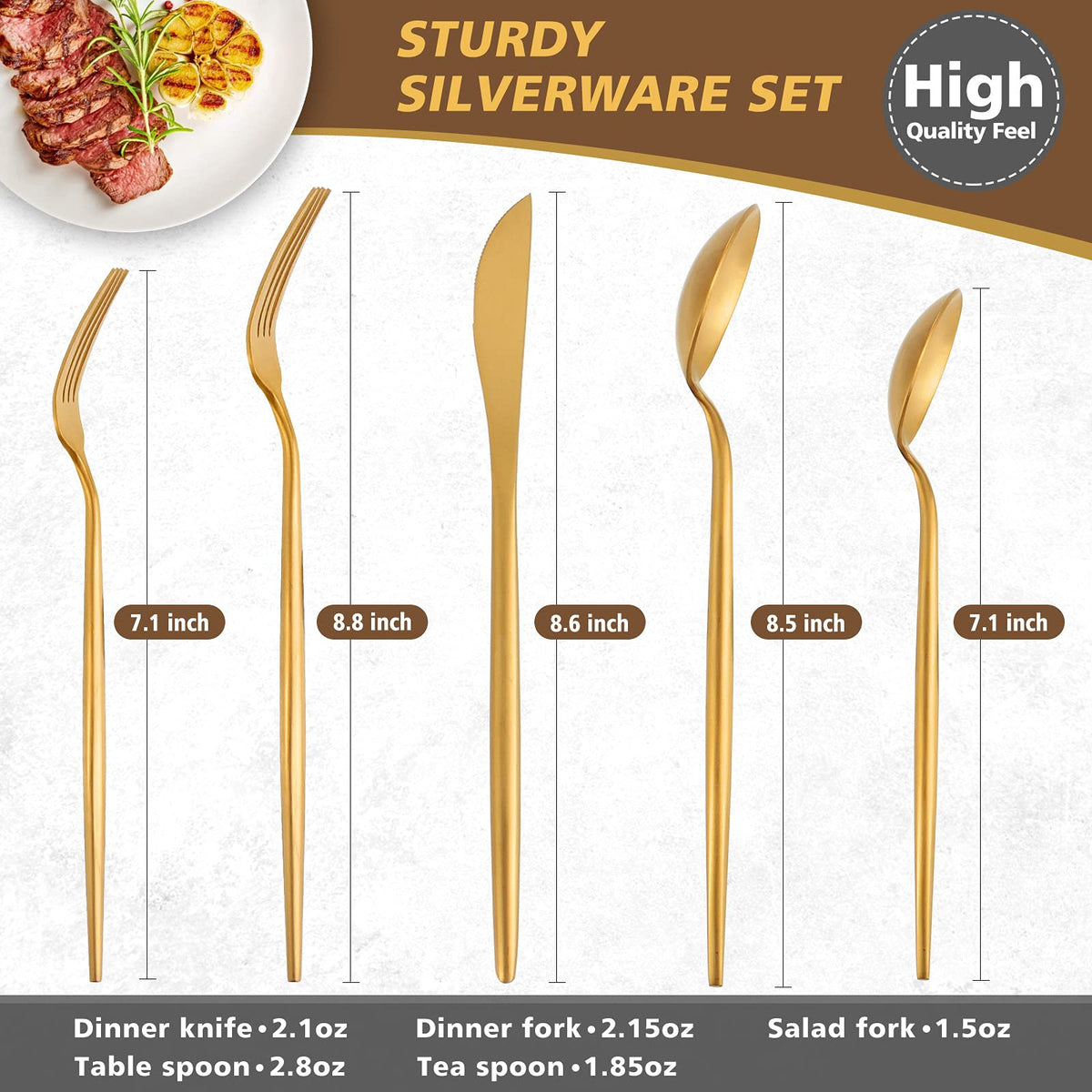 Matte Gold Silverware Set, 20-Piece Stainless Steel Flatware Cutlery Set Service for 4, Satin Finish Kitchen Utensil