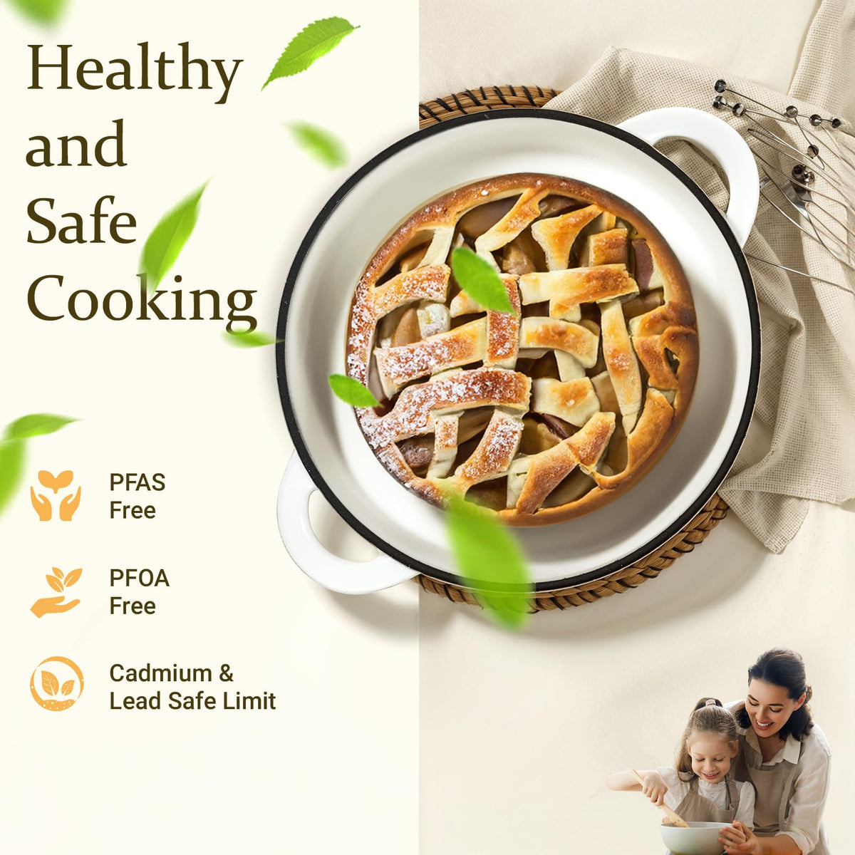 Enameled Cast Iron Dutch Oven - 5.5QT Pot with Lid Cookbook
