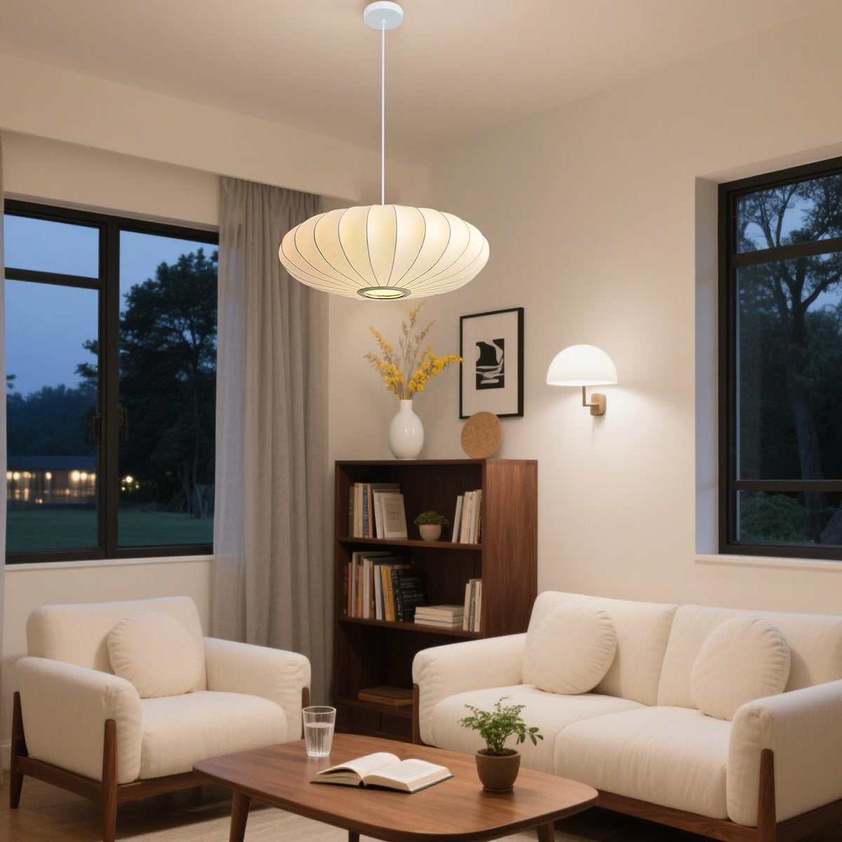 Inspired Nelson Style 3-Light Lantern Pendant Light 19.7in, Imitation Silk Bubble Lamp