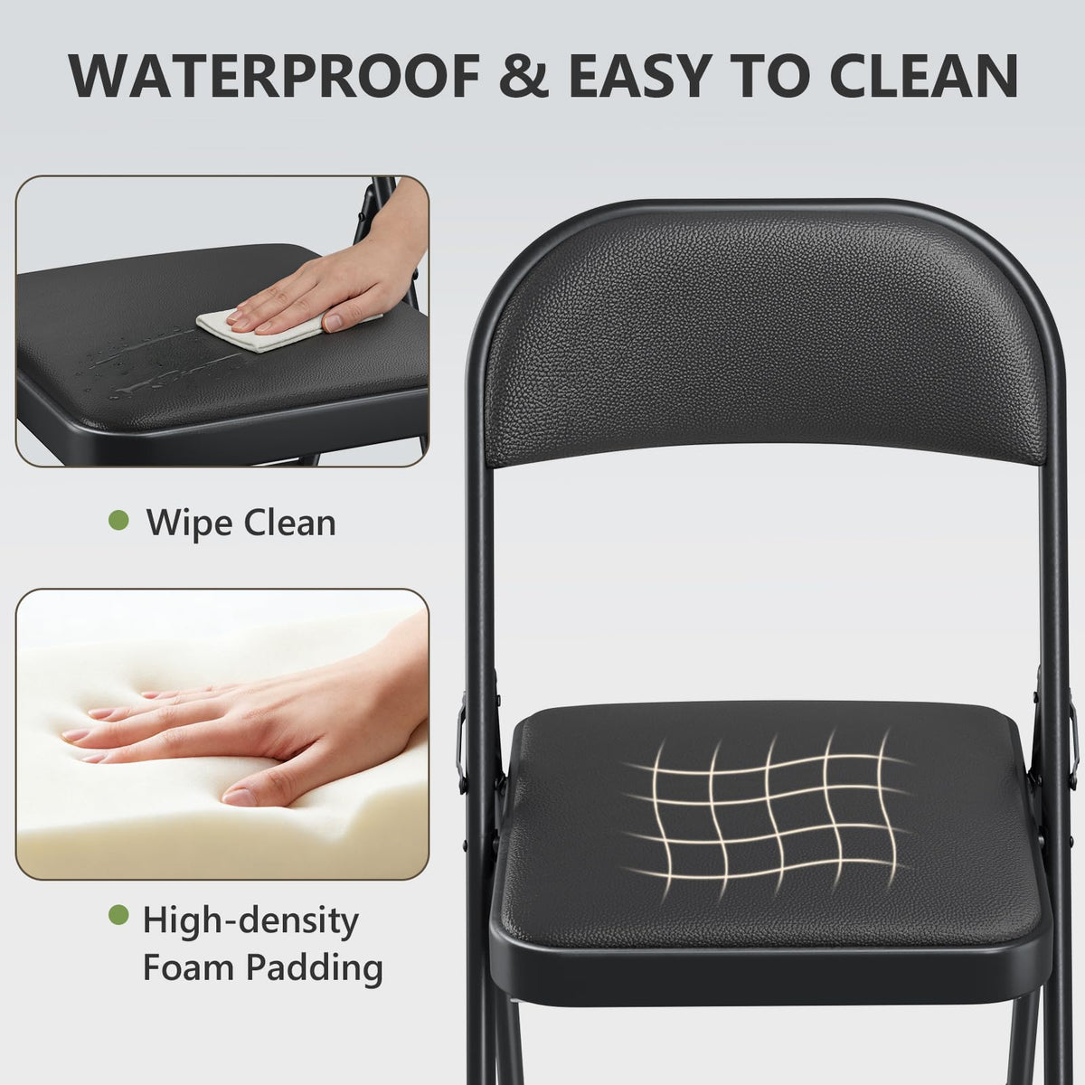 Padded Folding Chairs 8 Pack, PU Leather Folding Chairs for Outside and Indoor, Heavy Duty Portable Foldable Metal