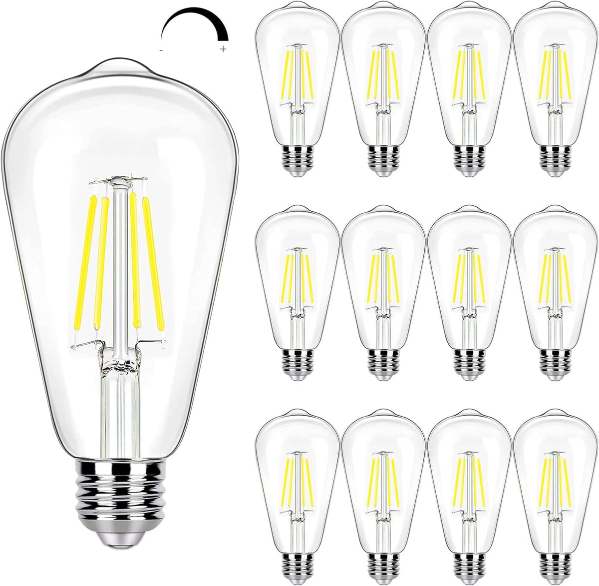 Dimmable LED Edison Bulb 40W Equivalent, 5000K Daylight, 12 Pack