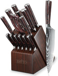 Kitchen Knife Set, 15 Pieces Knife Set with Block and Sharpener | High Carbon Stainless Steel Chef Knives Sets with
