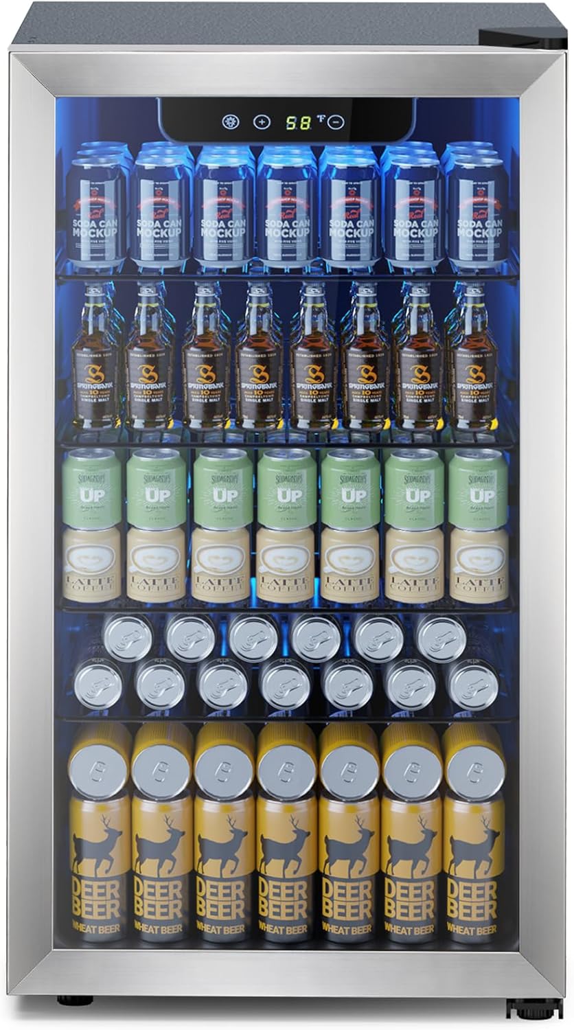 Mini Fridge 130 Can Beverage Refrigerator Cooler, 3.2 Cu.Ft Drink Fridge forSoda Wine Beer