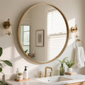 Round Wood Mirror, 36" Round Modern Decoration Large Circle Wall Mirror Living Room Bedroom Entryway, Natural