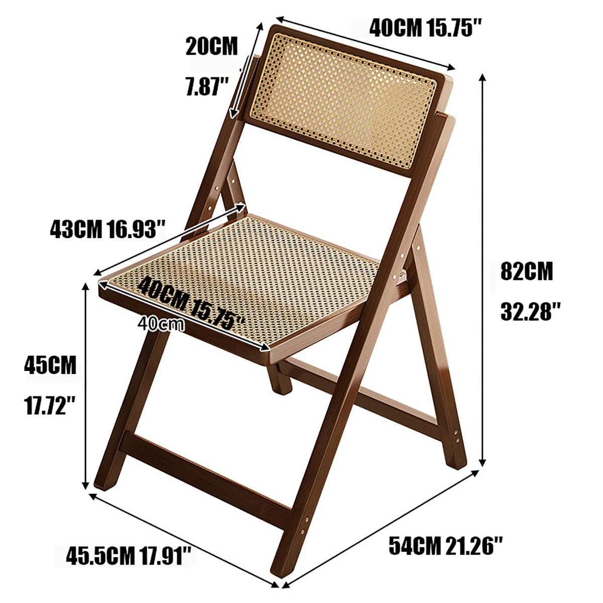 Wooden Rattan Folding Chairs Portable Save Space Kitchen Dining Chair for Balcony Living Room, with Mesh Elastic Seat