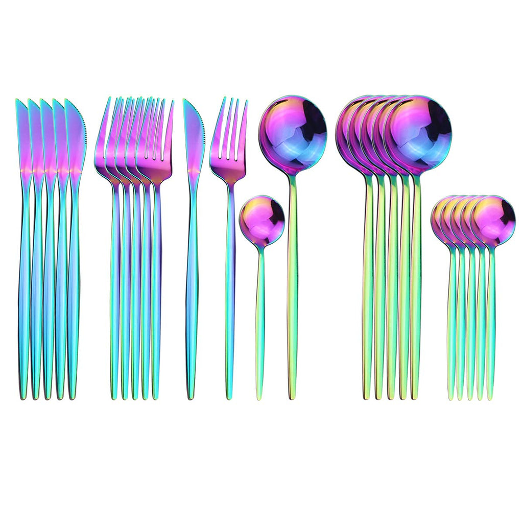 Rainbow Silverware Set, 24-Piece Stainless Steel Flatware Set Service For 6, Mirror Polished Iridescent Tableware