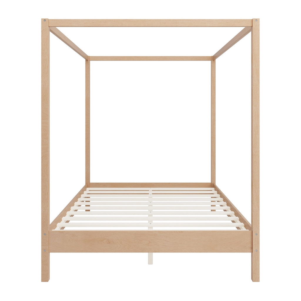 Wooden Canopy Bed with Four Posters, Canopy Bed Frame & 8.3" Storage Space Under Bed, Solid Wood Slats
