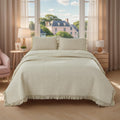 White Beige Quilt Set Queen Size Bedspreads Cotton Farmhouse Luxury Matelasse Bedding Ruffle Bedspread 3-Piece