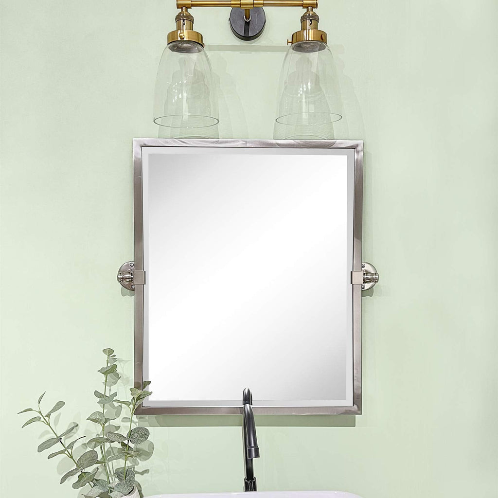 Pivot Mirror Brushed Nickel Tilt Rectangle Bathroom Mirror Tilting Metal Framed Beveled Vanity Mirrors, Overall 23.9
