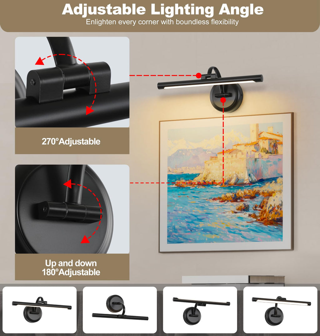 Black Picture Lights for Paintings Hardwired LED Wall Art Lighting 15.75" Dimmable Full Metal Gallery Light Modern