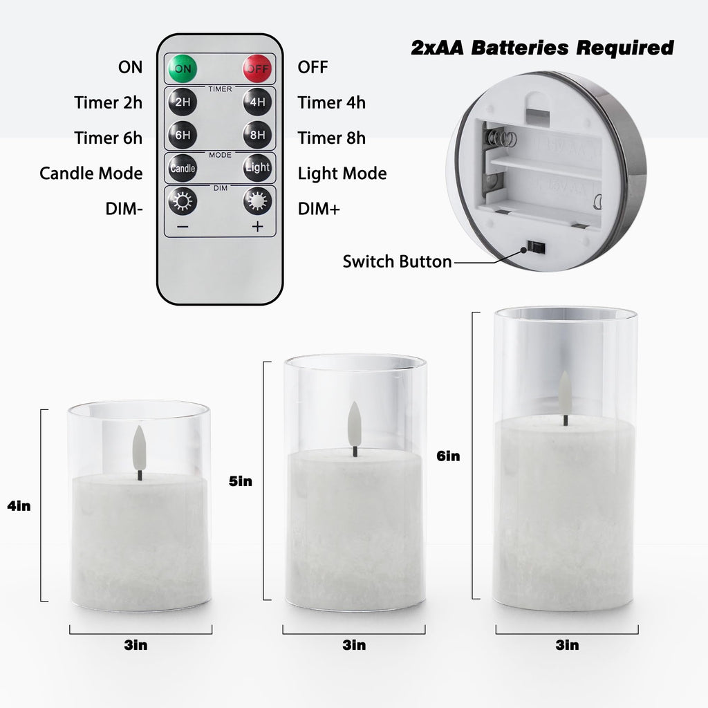 Ice Crystal Real Wax Glass Flameless Candles with Remote & Timer, Battery Operated Candles with Warm Flickering