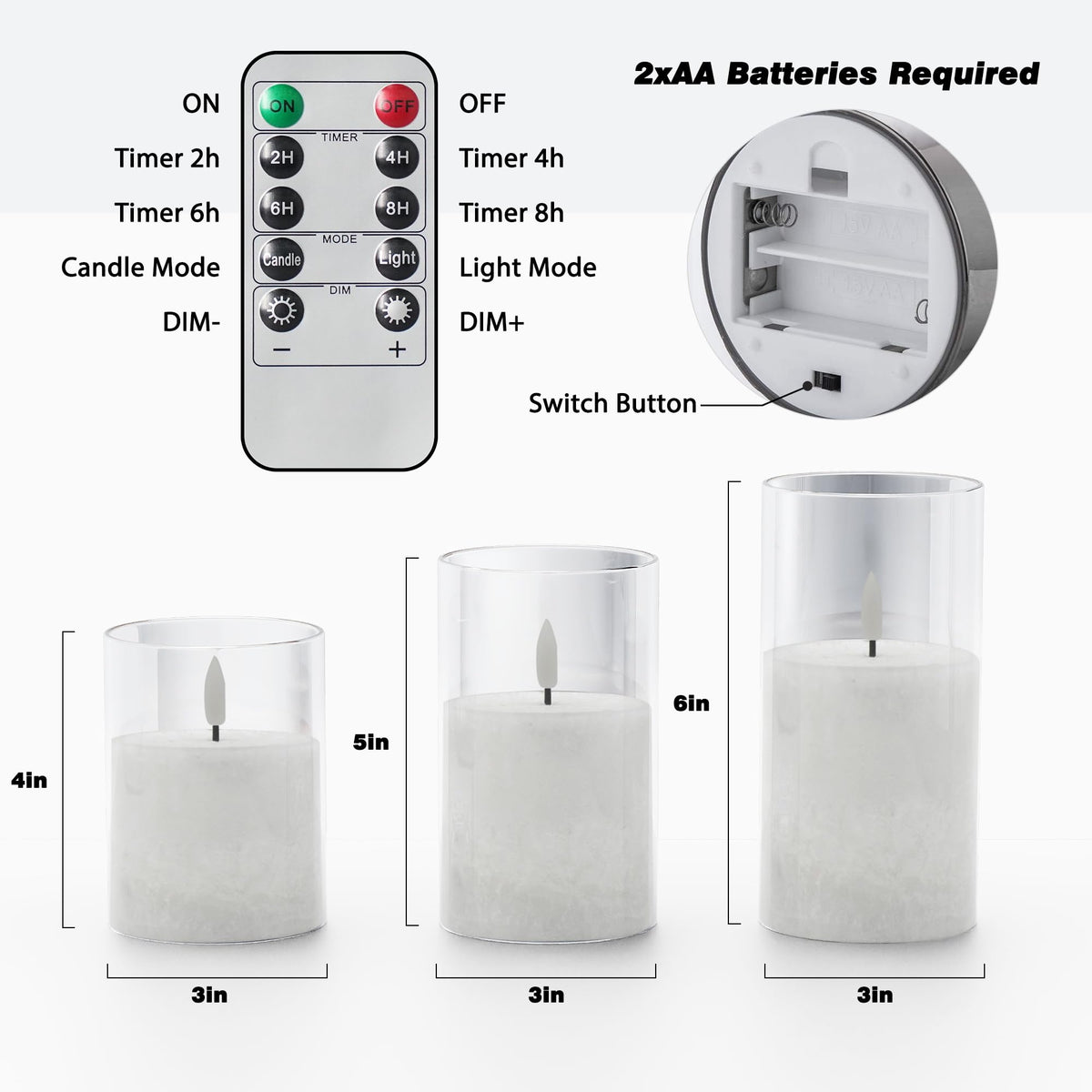Ice Crystal Real Wax Glass Flameless Candles with Remote & Timer, Battery Operated Candles with Warm Flickering
