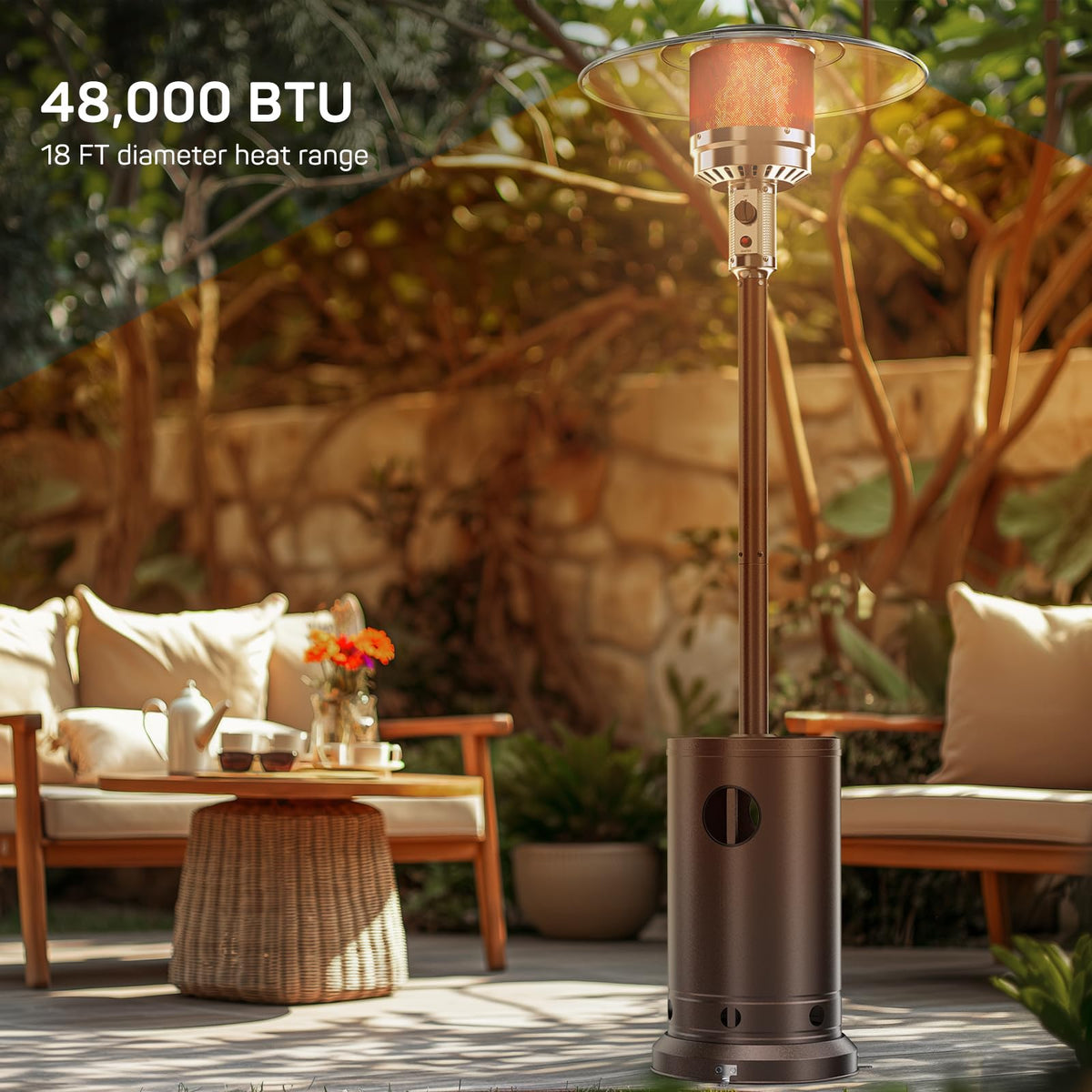Propane Heater, 48,000 BTU Outdoor Heaters with Auto-off Safety Protection System, Double-Layer Stainless Steel with