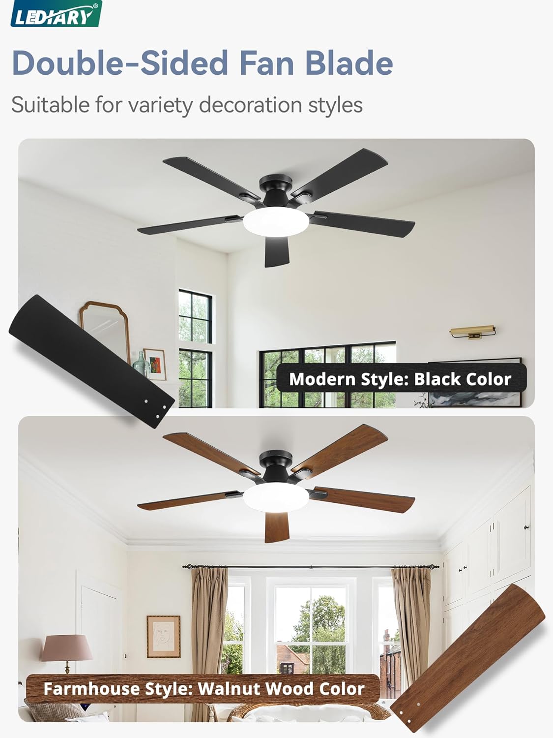 52" Flush Mount Ceiling Fan with Light & Remote