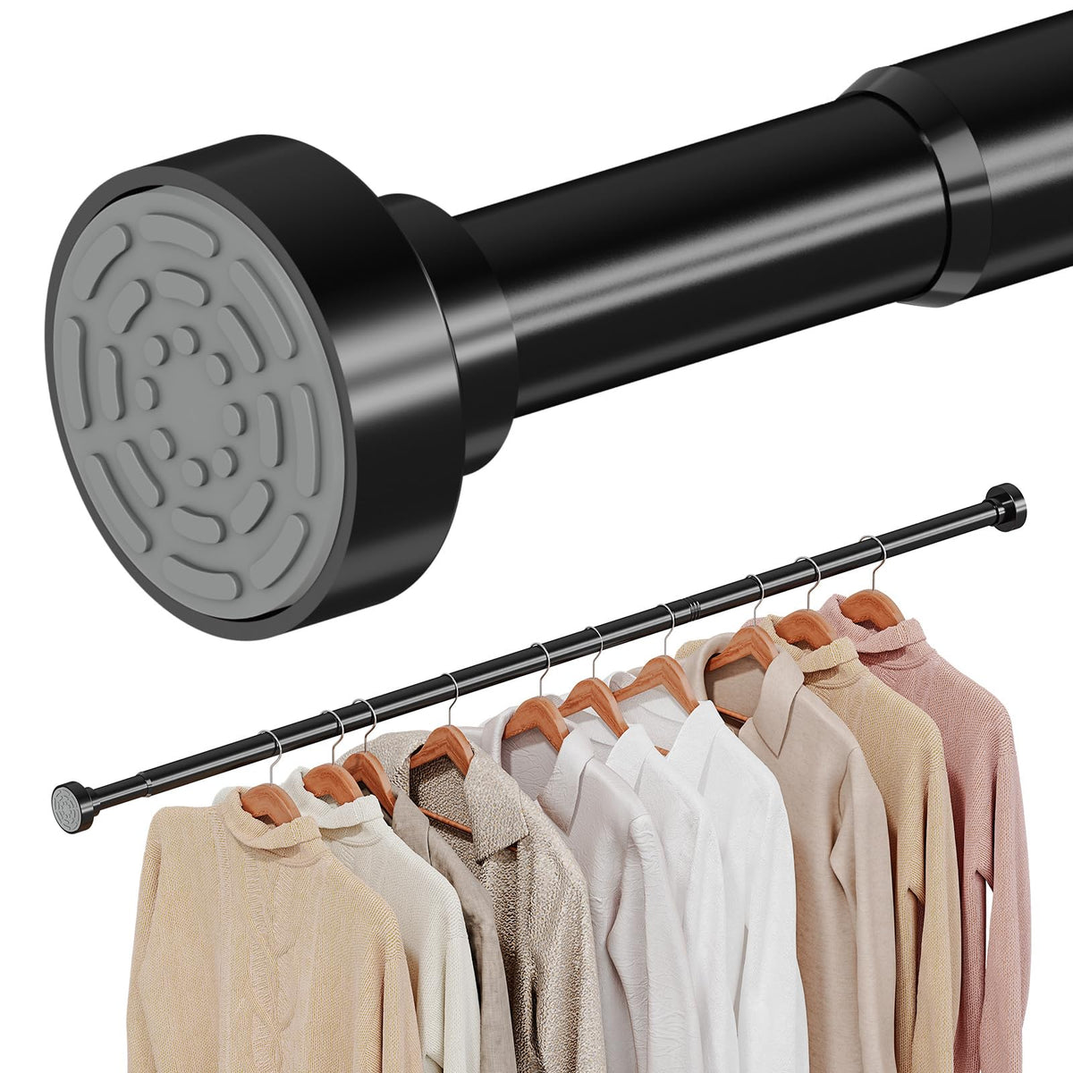 Closet Rod, No Drill Closet Rod for Hanging Clothes, Black,17-84in