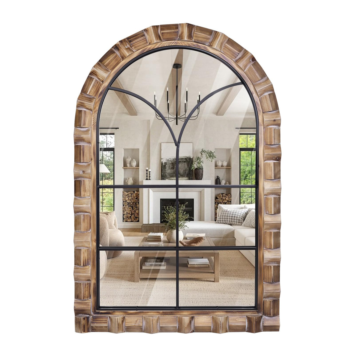 36x24 Inch Arched Window Pane Wall Mirror