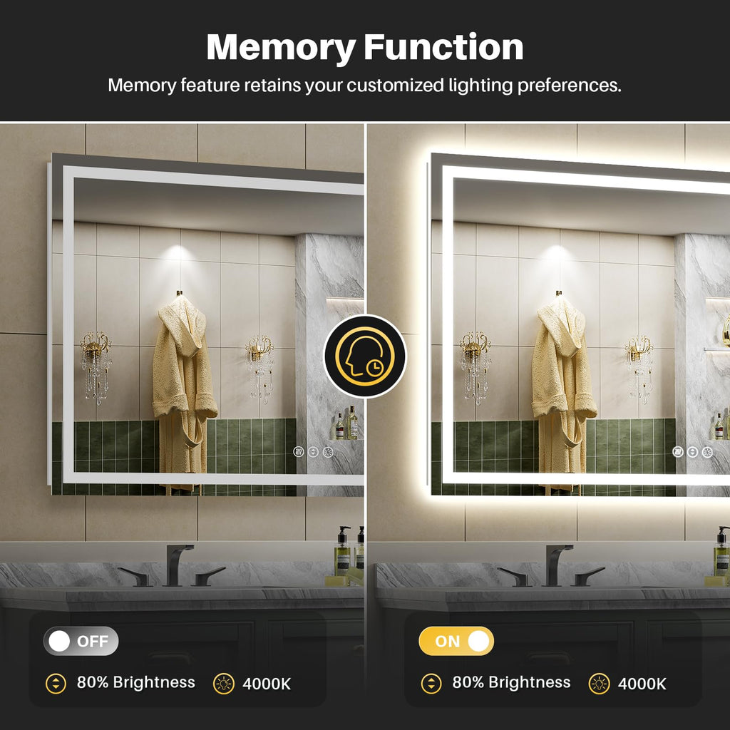 68x38 Inch LED Bathroom Mirror with Lights, Backlit & Front Lit