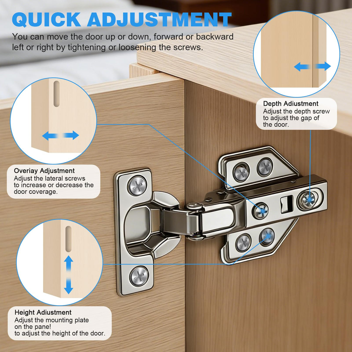 4 Pack 26mm Soft Close Cabinet Hinges, 90° Inset Cupboard Hinges