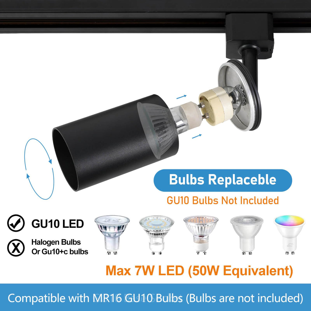 LED Track Lighting Kit with 3.3FT H Track Lighting Rails & Floating Canopy Connector, GU10 Track Light Kit