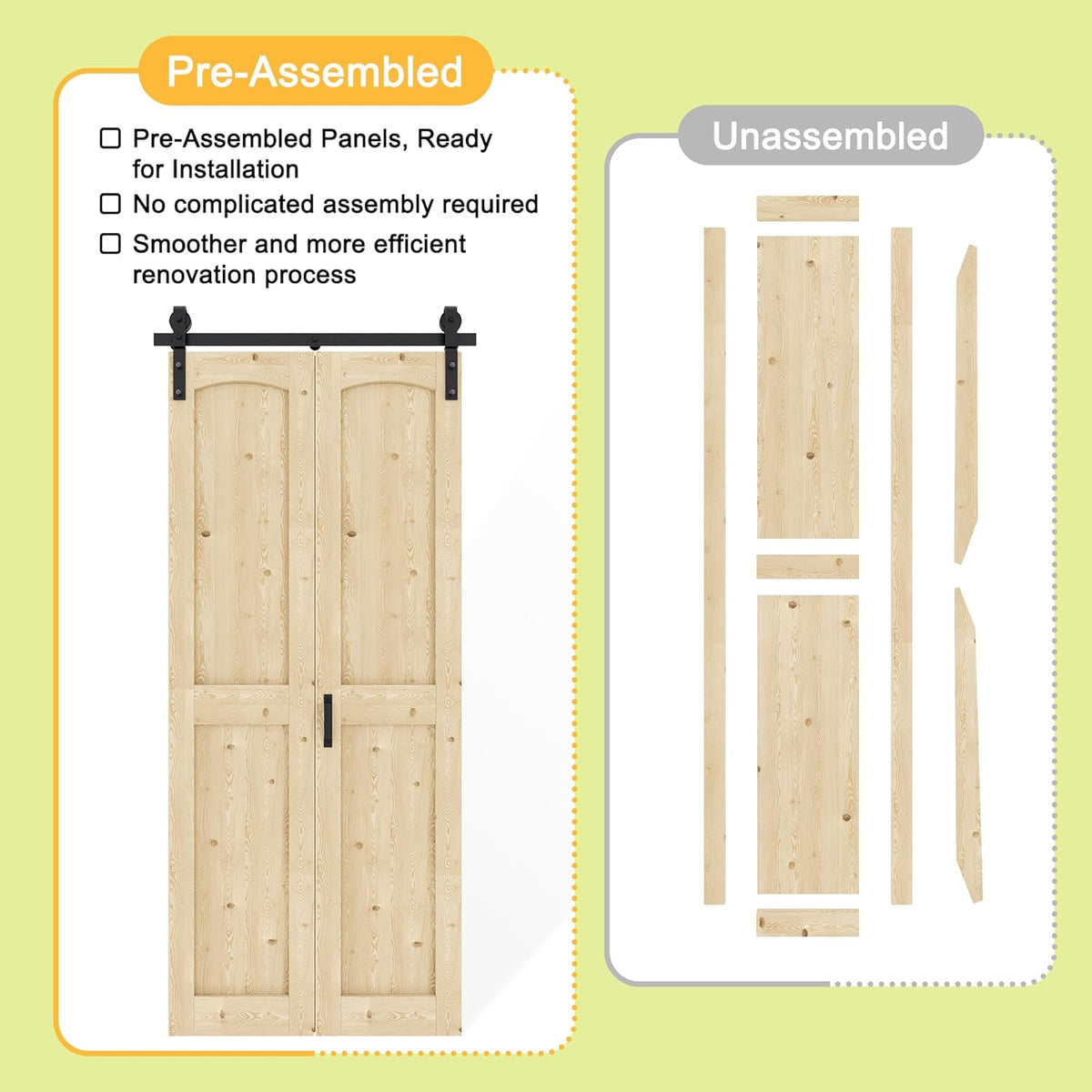Water-Resistant Bifold Barn Door, 50" x 84" for 4 Closet Doors, Unfinished Bi Fold Barn Door with Header Board &
