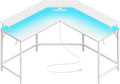 L Shaped Gaming Desk with Power Outlets & LED Lights, Computer Desk with Monitor Shelves, Carbon Fiber Surface, Home