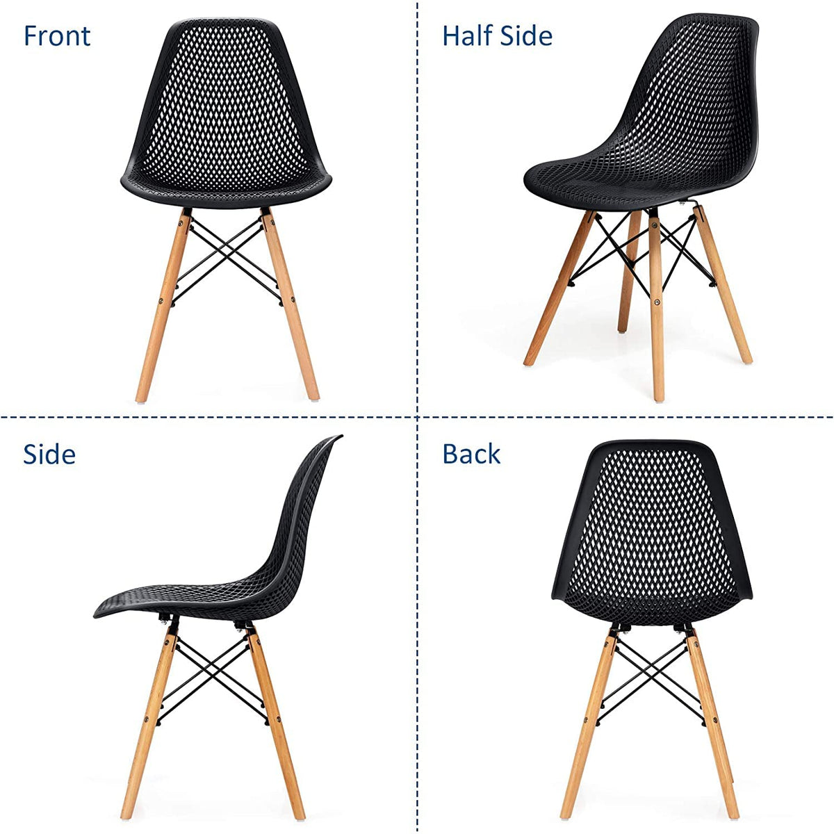Inspired Eames Style Set of 4 Dining DSW Chairs, Shell PP Lounge Side Chairs w/Beech Wood Legs & Mesh Design, Modern Side Chairs Living