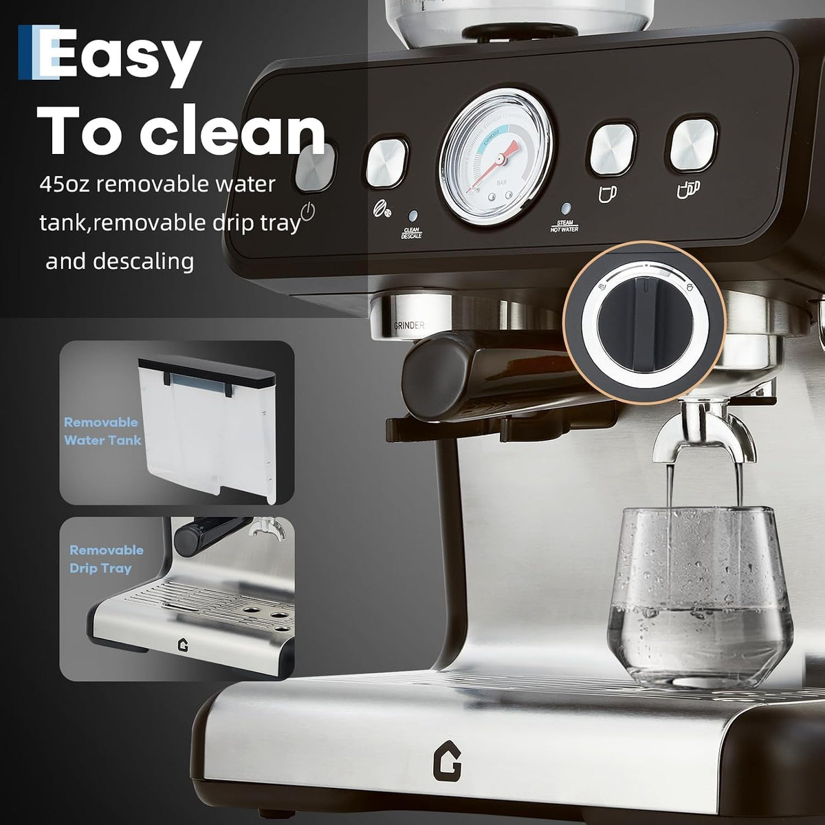 Espresso Machine with Grinder, 20 Bar Semi Automatic Espresso Maker with 30-Setting Precision Coffee Grinder & Steam