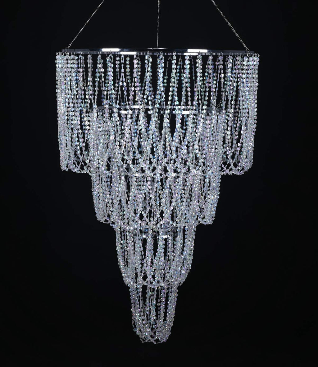 4 Tiers Large Wedding Chandelier, Faux Crystal Iridescent Beaded Swag Chandelier, 24" Wide 36" Long, Great idea for