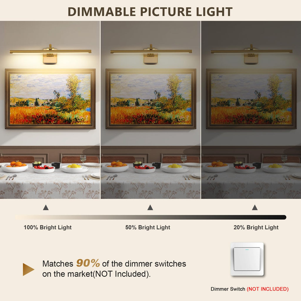 Brass Picture Lights for wall Hardwired LED Picture Frame Light Dimmable Painting Lights for Wall Portrait Artwork