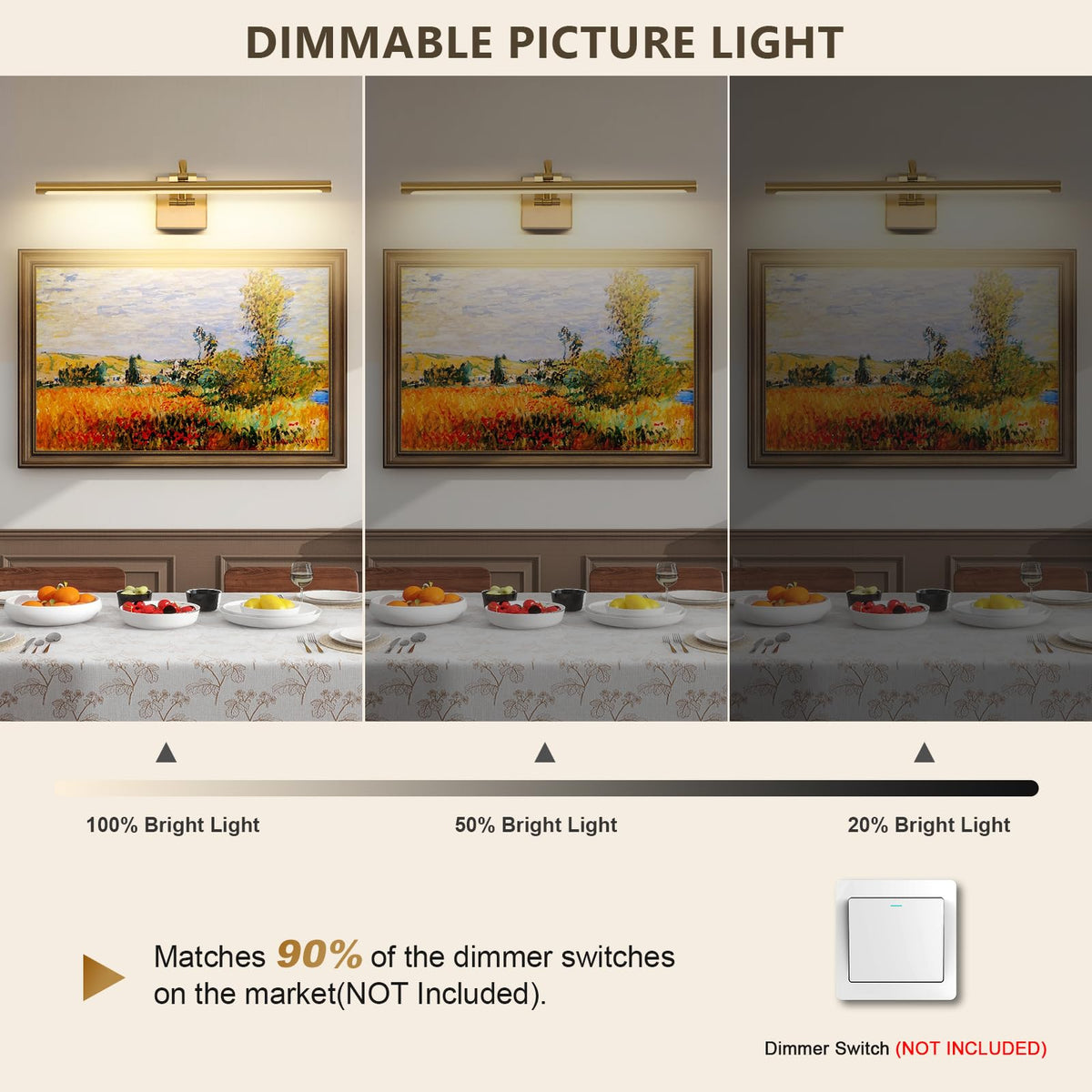 Brass Picture Lights for wall Hardwired LED Picture Frame Light Dimmable Painting Lights for Wall Portrait Artwork
