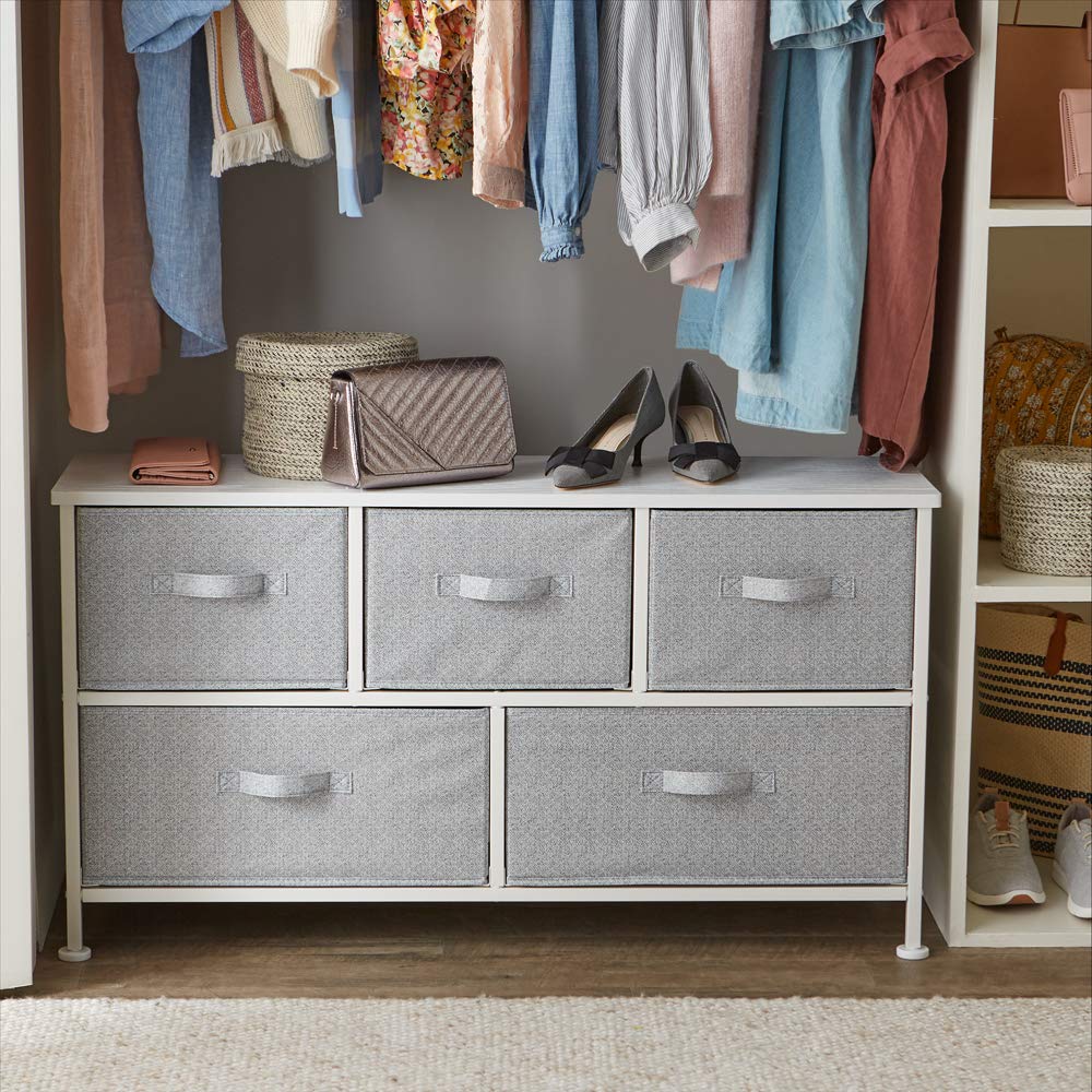 Extra Wide Fabric 5-Drawer Storage Organizer Unit Closet, White