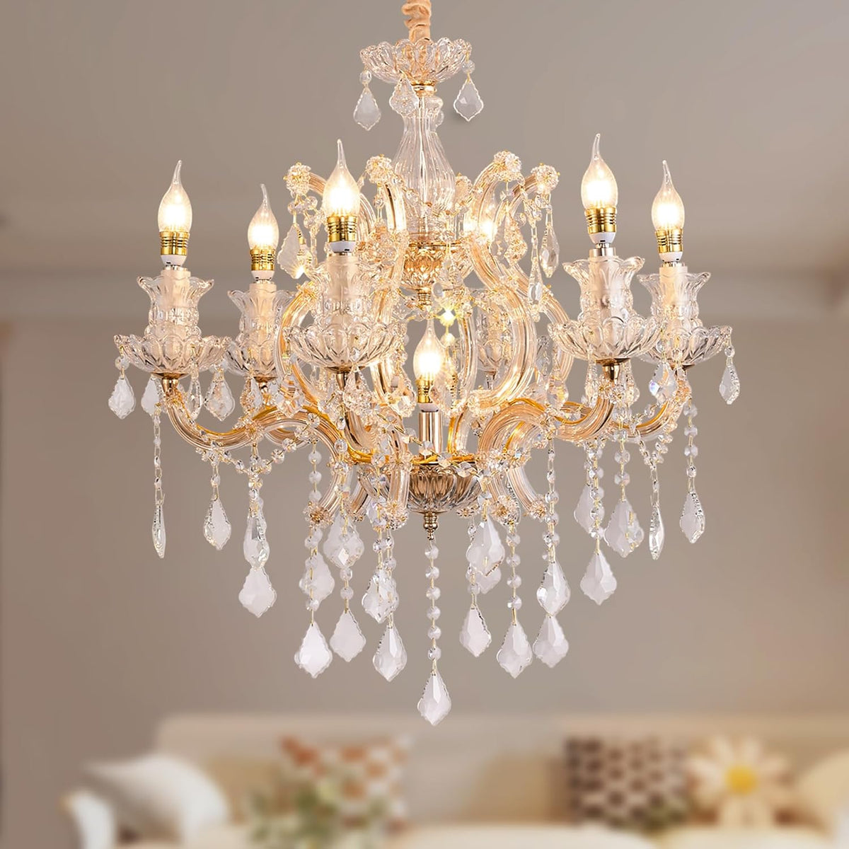 K9 Crystal Maria Theresa-Style Chandelier for Dining Rooms, Modern Finish