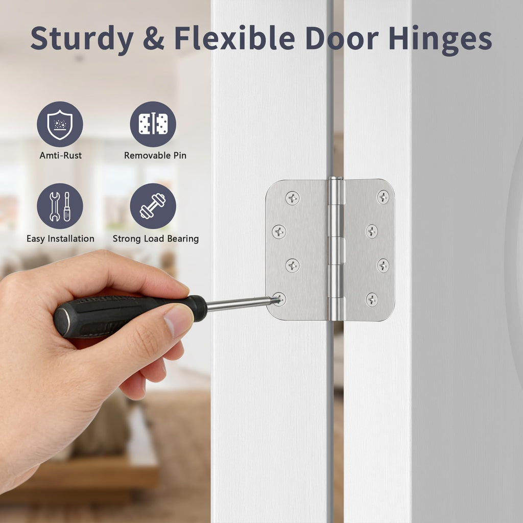Door Hinges 4 Inch, Brushed Nickel Exterior Door Hinges 6 Pack