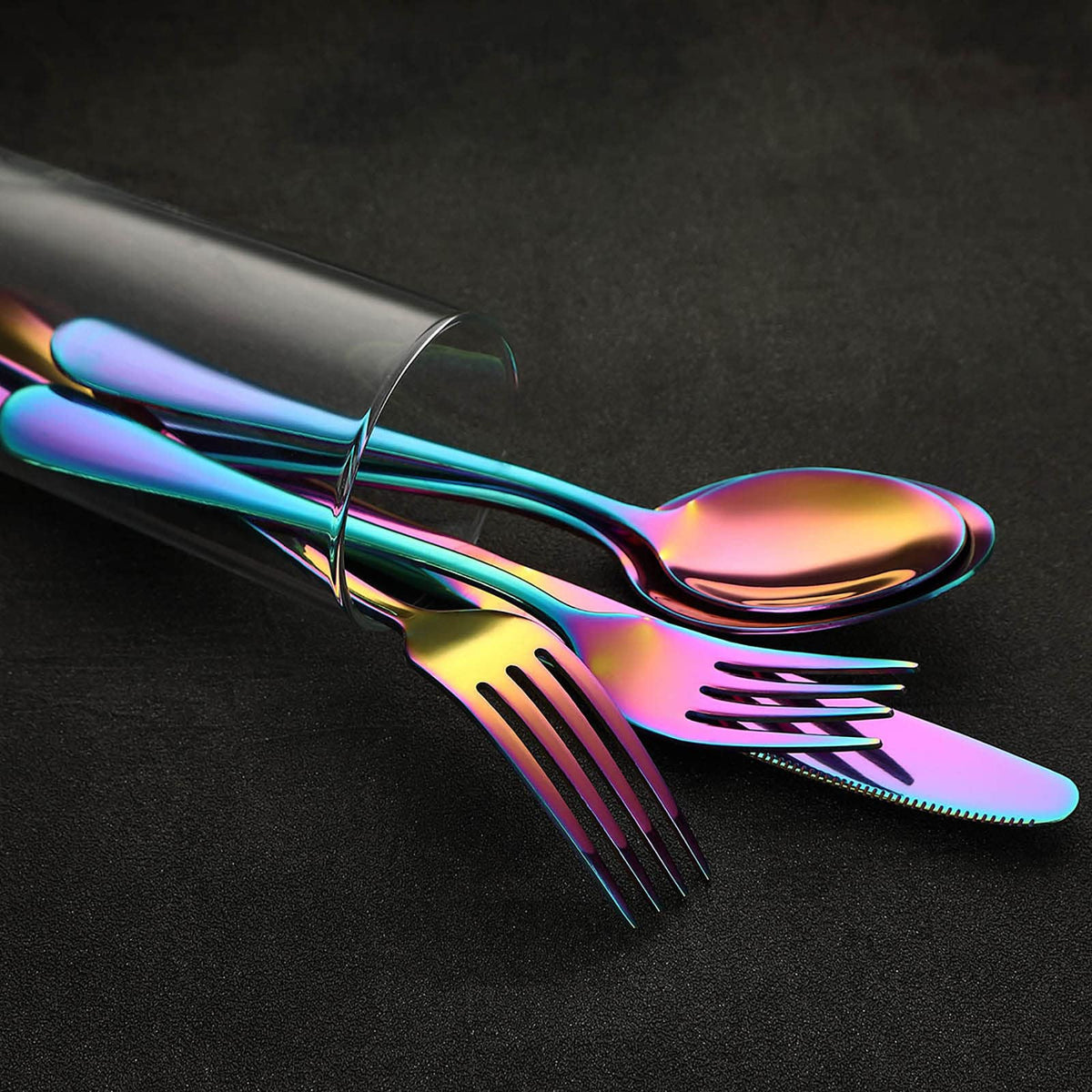Rainbow Silverware Set Flatware Cutlery - 30 Pieces Stainless Steel Colorful Utensils, Tableware Set Service for 6